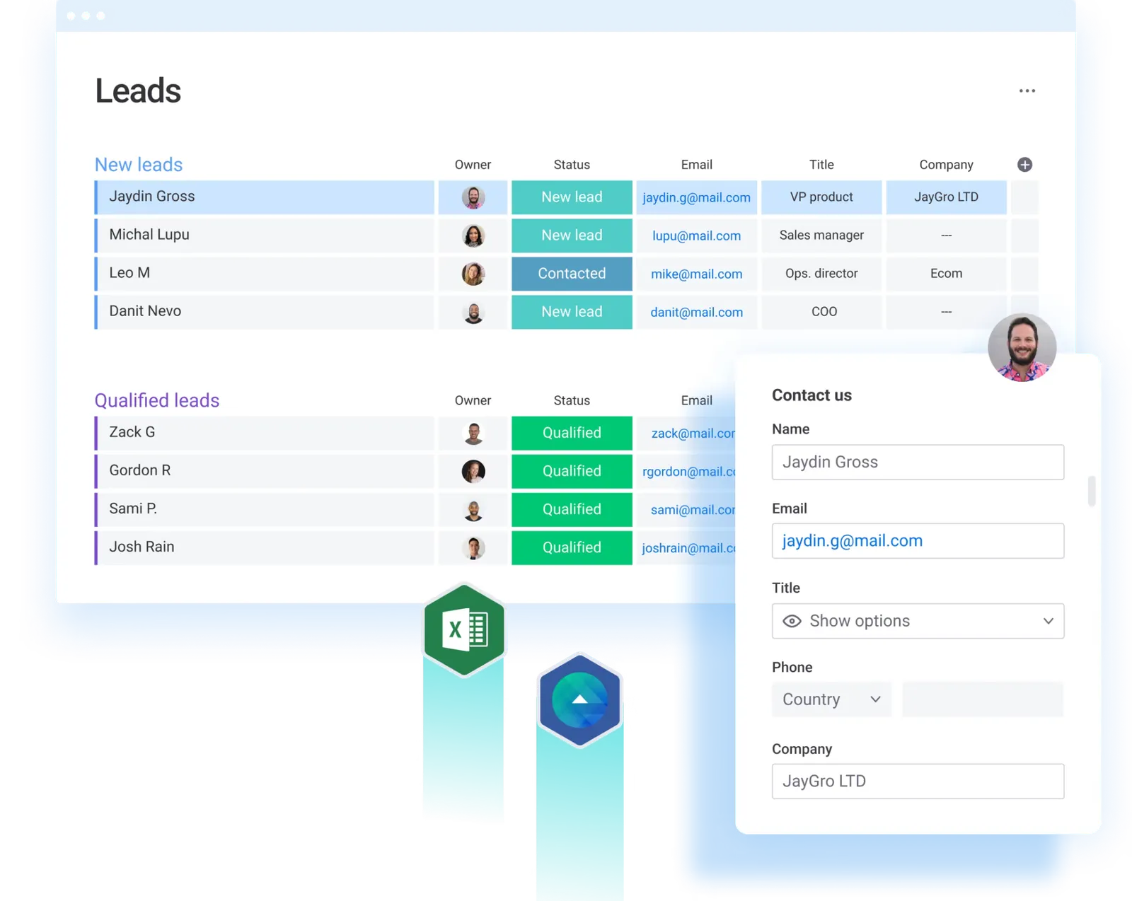 Leadbeheer in monday CRM: nieuwe en gekwalificeerde leads met contactkaart